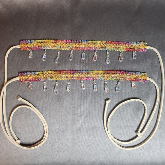 Arm Garters, Set of 2, Multicolor, AB Crystal Teardrop Beads, Adjustable - Picture 3 of 6